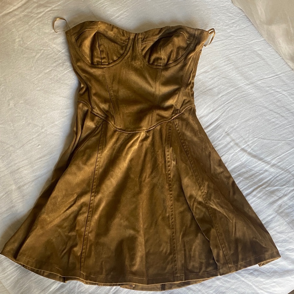 Suede Bershka Corset Flared Mini Dress